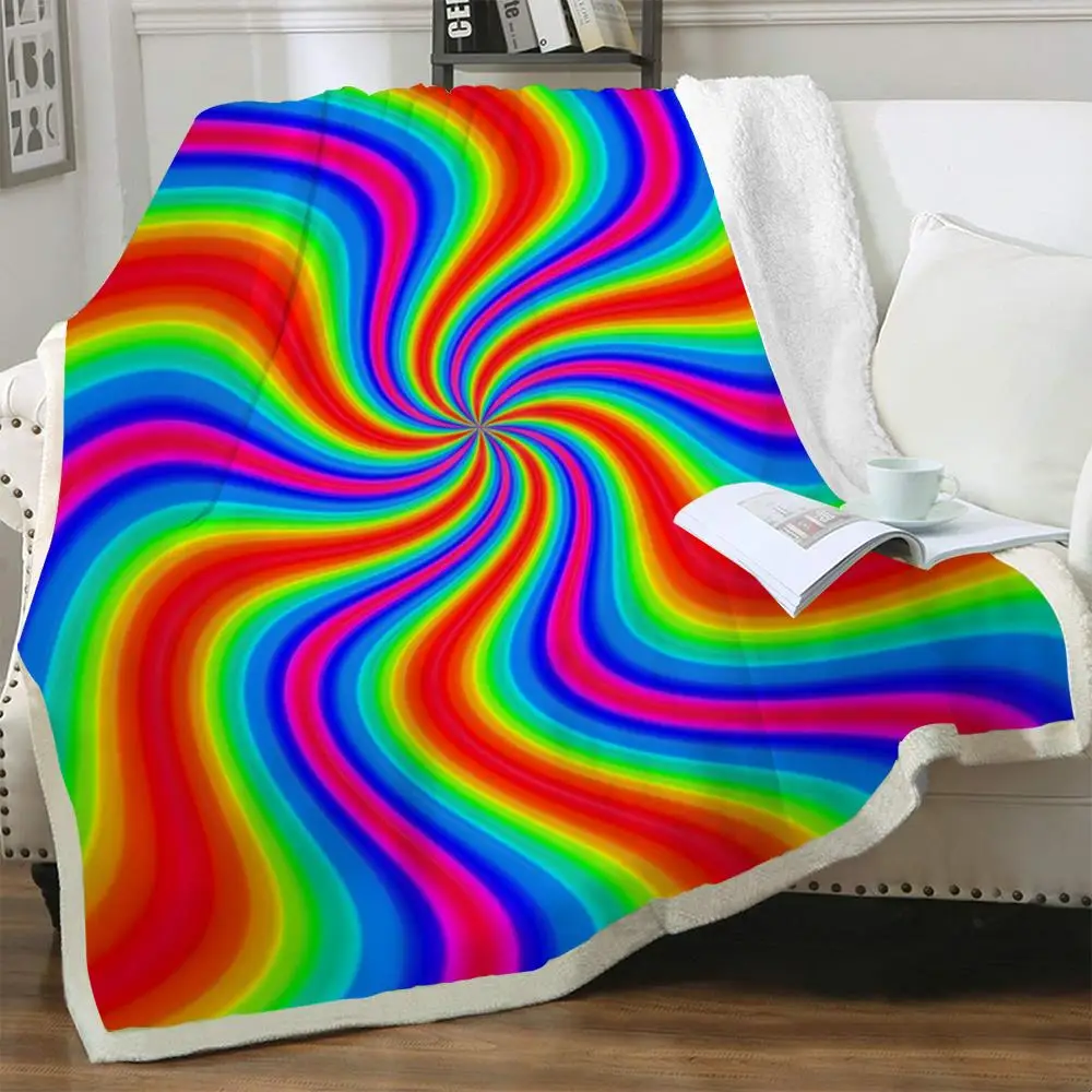 

NKNK Rainbow Blankets Dizziness 3D Print Colorful Bedding Throw Art Blankets For Beds Sherpa Blanket Animal High Quality Adult
