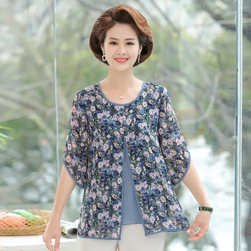 

Women Spring Summer Style Chiffon Blouses Shirts Lady Casual Half Sleeve O-Neck Chiffon Blusas Top XL -5XL