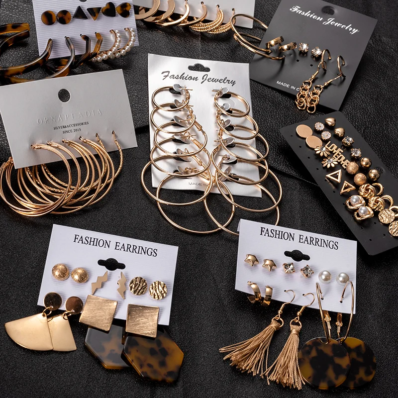 

New Statement Earrings Set Korean Geometric Acrylic Dangle Earrings for Women Gold Metal Circle Hoop Earrings 2021 Trend Jewelry