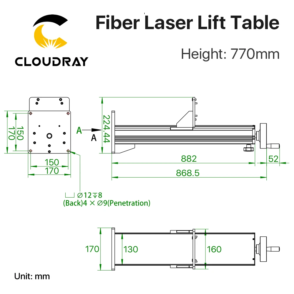 Волоконный лазер система подъема вверх и вниз высота 500 мм 770 для волоконно