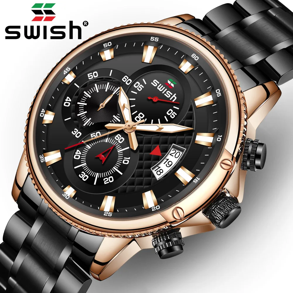 SWISH часы для мужчин водонепроницаемые спортивные мужские с хронографом Топ Бренд
