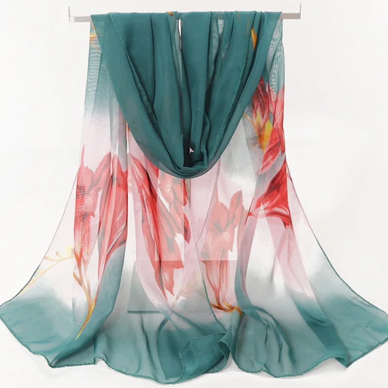 

AMYO 150*50CM Soft Chiffon Print Floral Silk Scarf Summer Women Beach Wrap