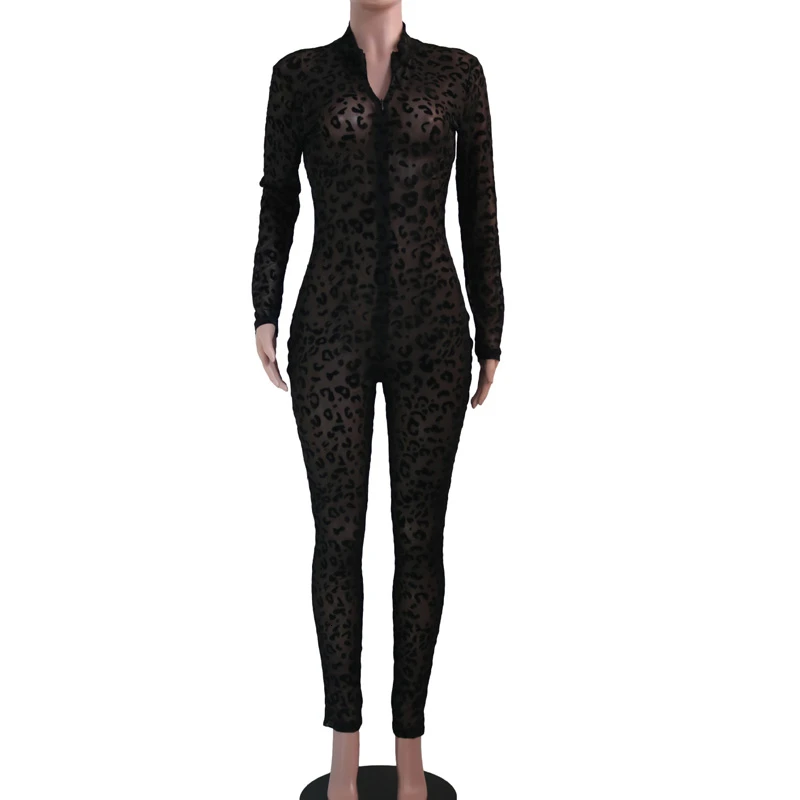 Сексуальный Облегающий комбинезон с длинными рукавами Модный сетчатый