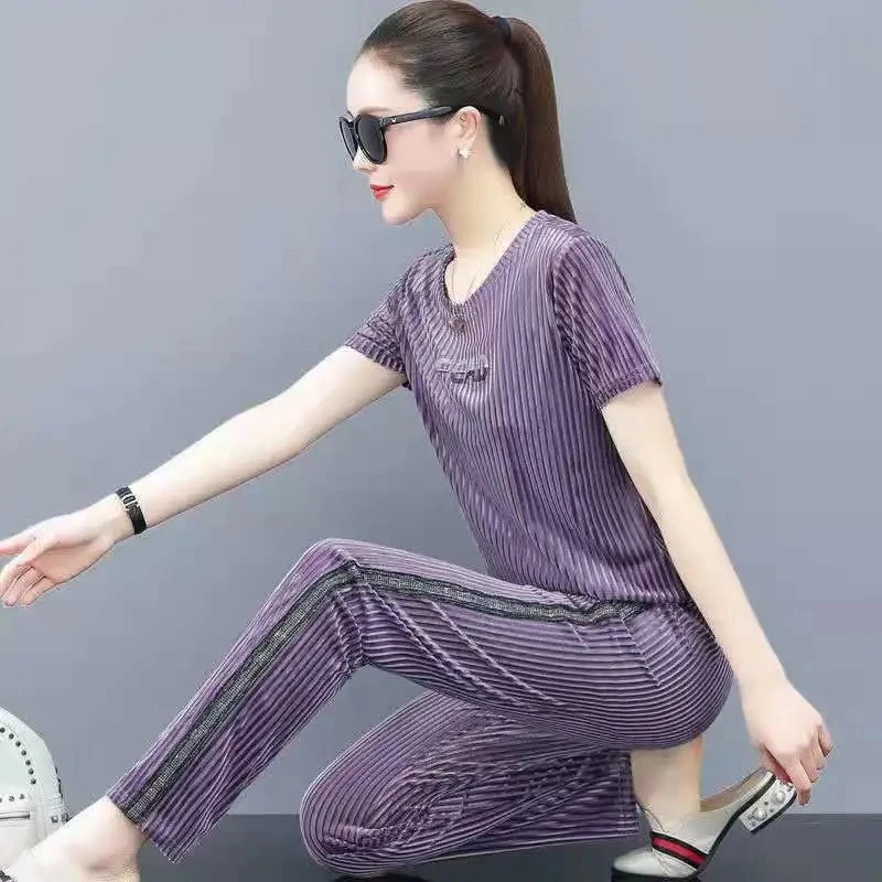 Женский золотистый бархатный костюм Новинка лета 2021 стильная модная спортивная