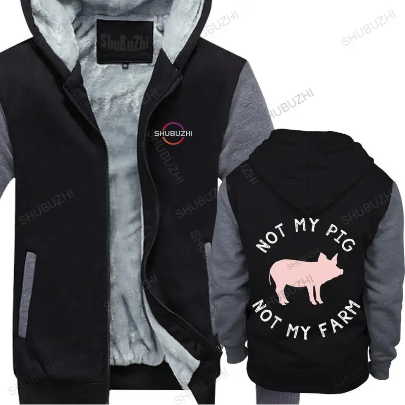 

man streetwear winter hoodies cotton shubuzhi pullover zipper NOT MY PIG NOT MY FARM mens teenage cool hoody thick coat tops