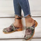 Женские летние туфли-слипоны старинные сандалии с круглым носком, дышащие тапочки, Женская Винтажная обувь на широком каблуке