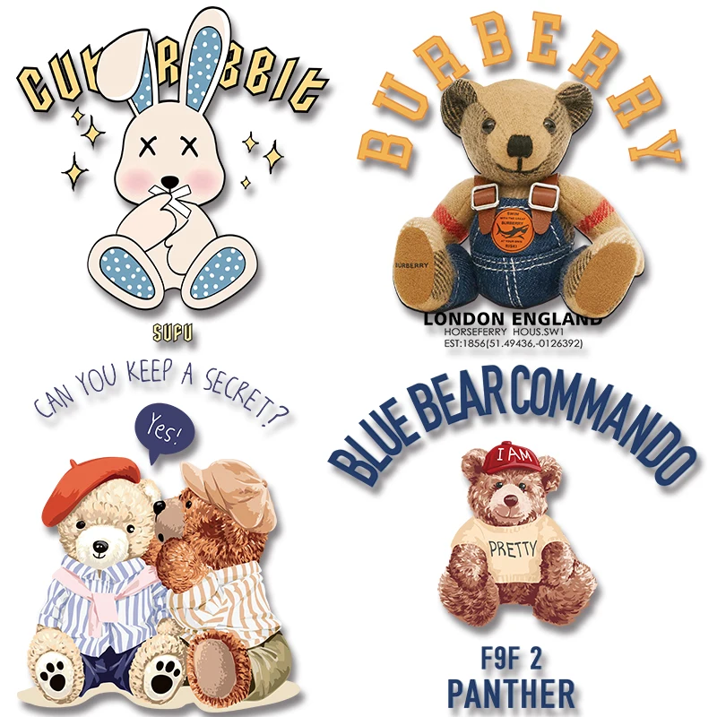 Стикеры для глажки с мультяшным медведем термопечать моющиеся патчи детской