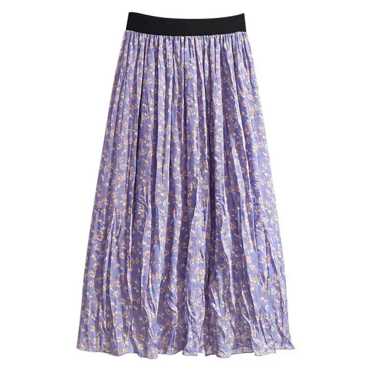 

New 2021 summer plus size long skirt for women large casual loose floral print pleated skirts yellow purple 3XL 4XL 5XL 6XL 7XL