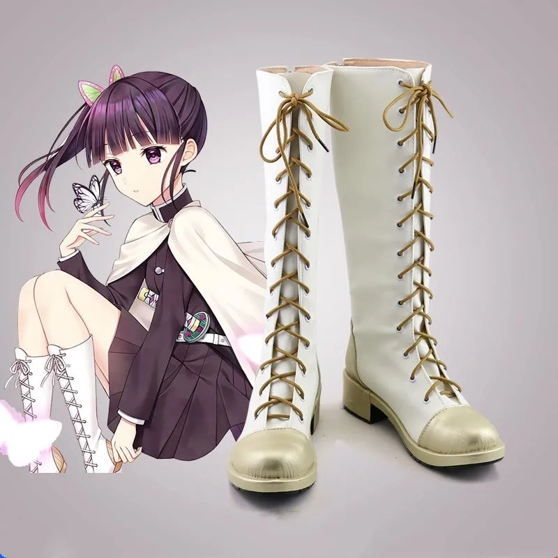 Tsuyuri Kanao cos Demon Slayer  anime fashion shoes casual men and women cartoon high heel long tube boots cos