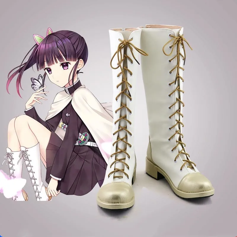 

Tsuyuri Kanao cos Demon Slayer anime fashion shoes casual men and women cartoon high heel long tube boots cos