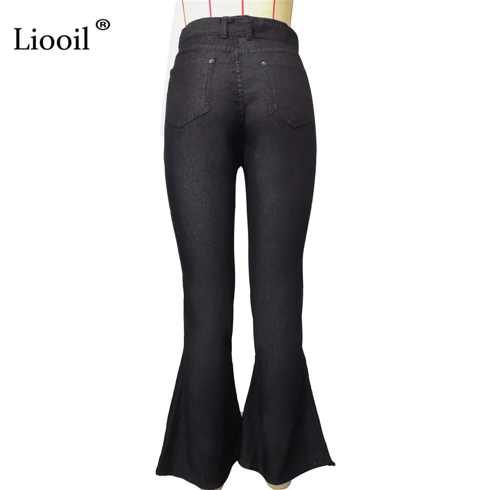 

Liooil Black High Waist Flare Jeans For Women Streetwear Plus Size Denim Trousers Drawstring Sexy Skinny Bell Bottoms Jean Pants