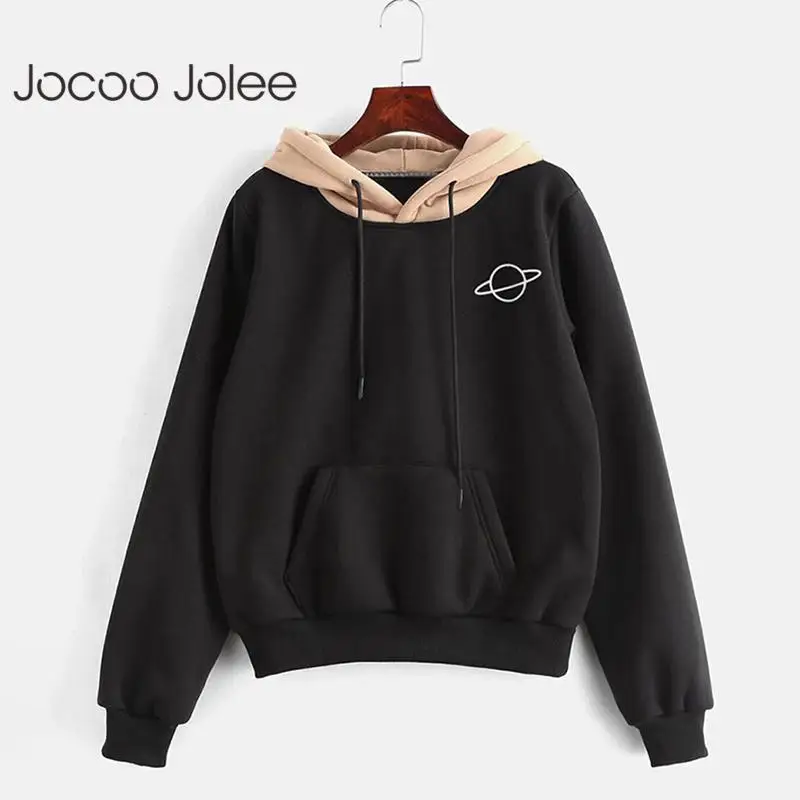 

Harajuku Print Hooded Sweatshirts Women Casual Long Sleeve Hit Color Loose Hoodies Autumn Winter Warm Pullover Streetwear 2021