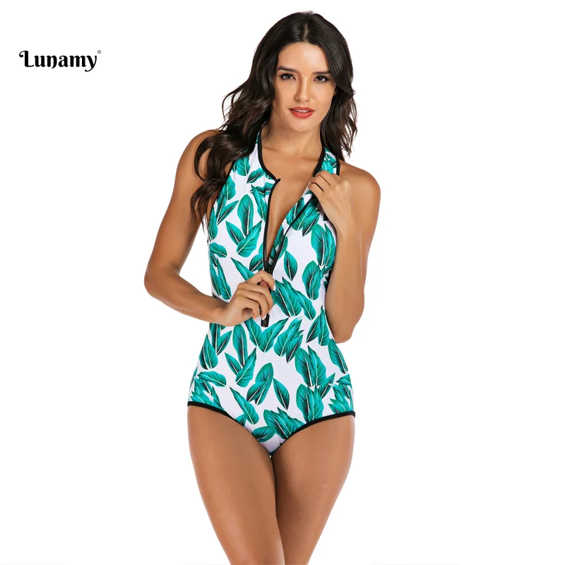 Слитный купальник Lunamy с винтажным принтом листьев женский сексуальные боди без