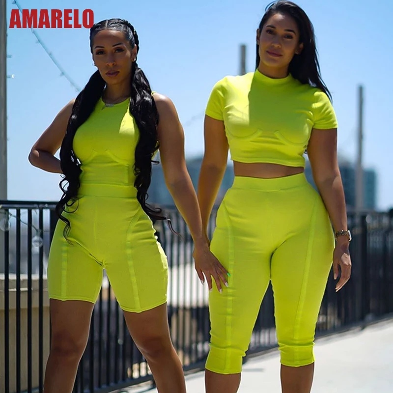 AMARELO Флуоресцентный цвет женский пуш ап фитнес Йога набор тренировочная одежда