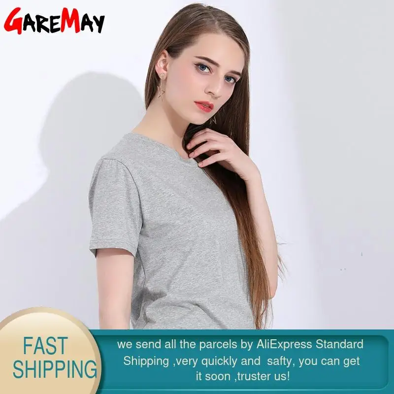 Женская хлопковая Футболка GAREMAY Повседневная белая рубашка с коротким рукавом и