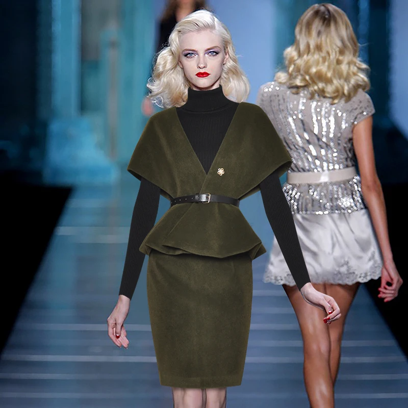 Женский офисный комплект из трех предметов элегантный свитер топ мини юбка