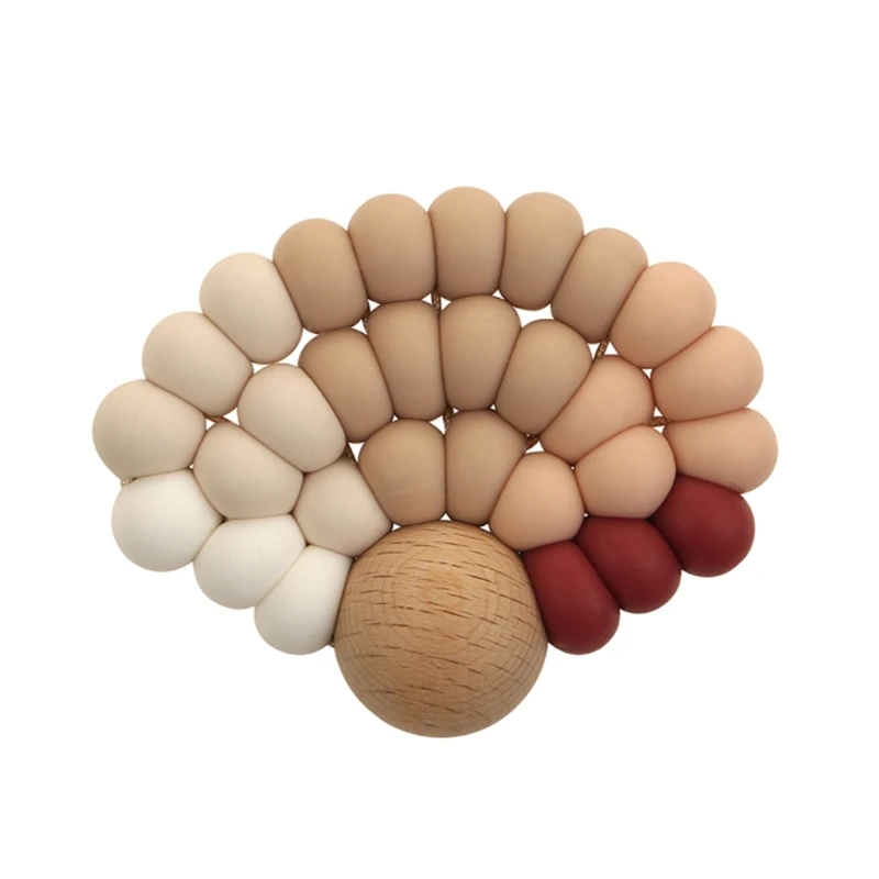 

Baby Teether Wood Rring Rattle Food Grade Silicone Teether DIY Teething Toy 54DA