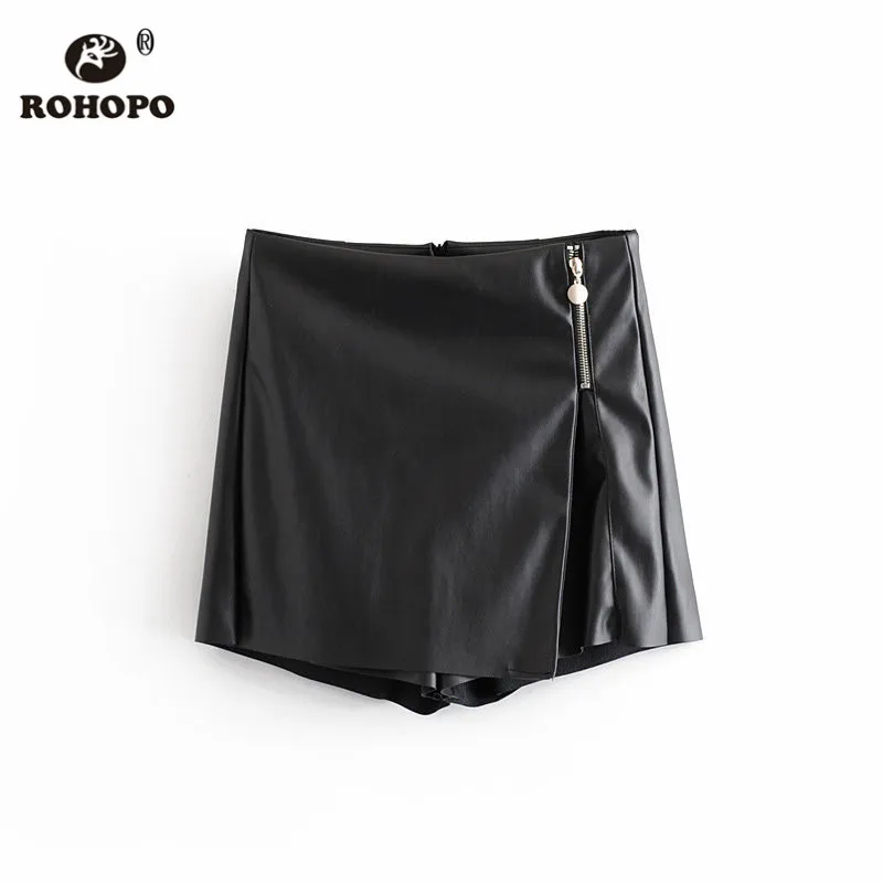 ROHOPO черная мини-юбка из искусственной кожи шорты с высокой талией и