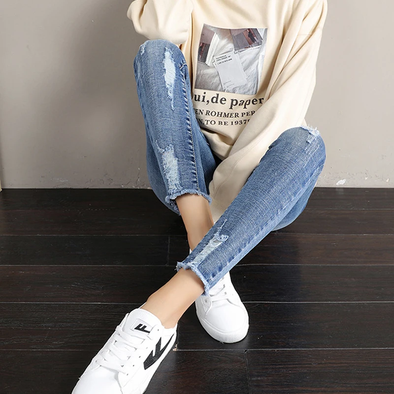 Девять десятых брюки рваные джинсы для беременных Брюки Одежда 0225|Джинсы| |