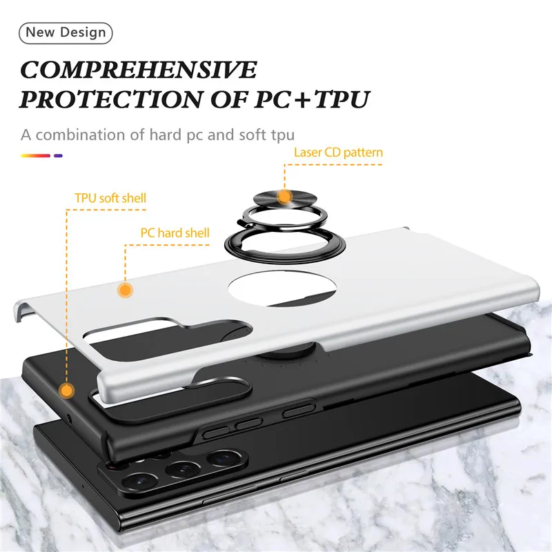 Magnetic Car Finger Ring Invisible Holder Phone Case For Samsung Galaxy Note20 S22 21 Plus Ultra S20 FE A22/82/32 5G Stand Cover