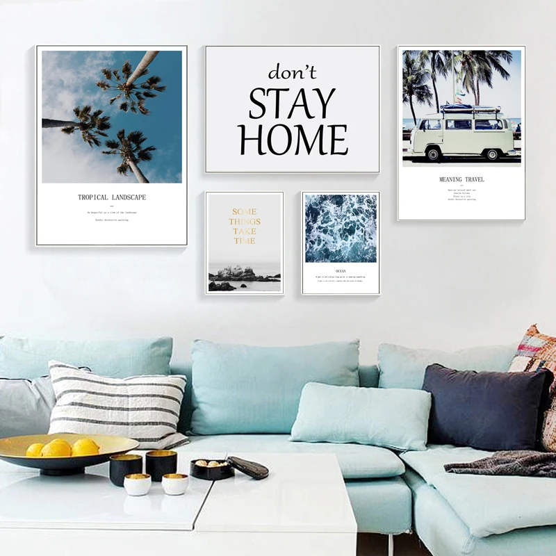 

Ocean Landscape Canvas Poster Nordic Style Beach White Bus Wall Art Print Decorative Picture Scandinavian Sandy Home Decor 4-89