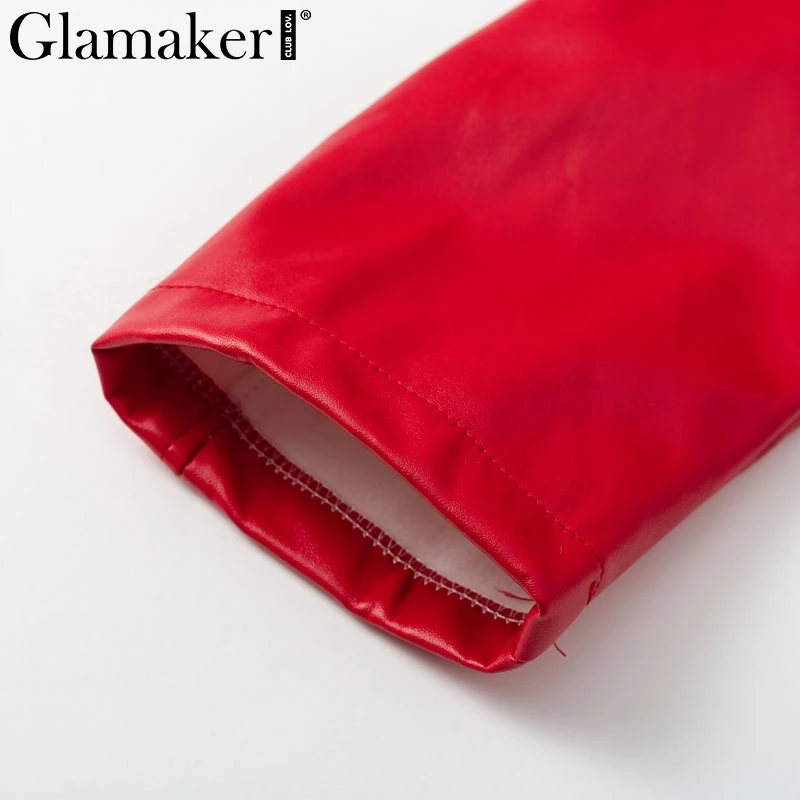 Glamaker Плиссированное красное платье из искусственной кожи, Женское зимнее облегающее мини-платье с длинным рукавом, элегантное осеннее сексуальное Клубное платье с v-образным вырезом, вечерние платья