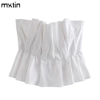 women 2020 sexy fashion white cropped tank top vintage backless pleated solid party female camis chic tops