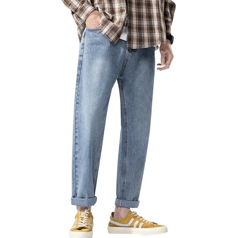 

Straight tube baggy jeans men's summer thin Korean version trendy all-in-one pure color ins pants