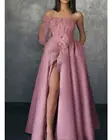 Современные розовые длинные вечерние платья с разрезом спереди 2022 атласные платья из органзы на одно плечо для выпускного вечера вечерние платья