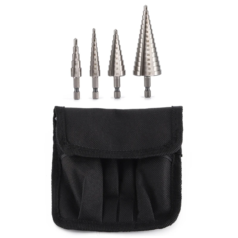

Steel Material 4 Pieces Step Drill for Plastic Wood Bit Set With Storage Bag