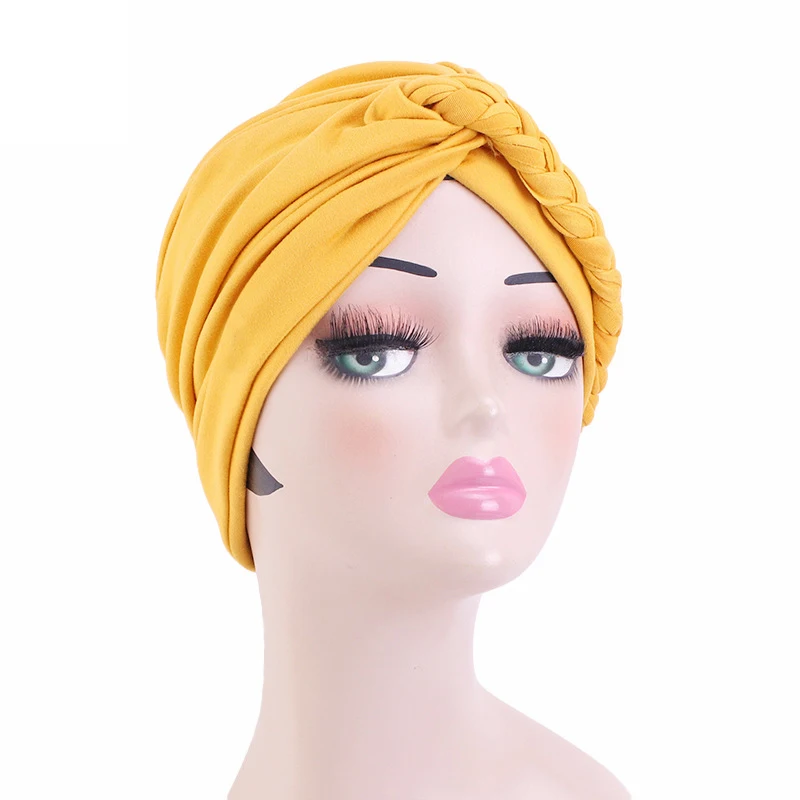 

Muslim Hats Twist Braid Turban Hat Cap Folding Cross Hair Ribbon Scarf Elastic Head Wrap Beanie European And American Popular