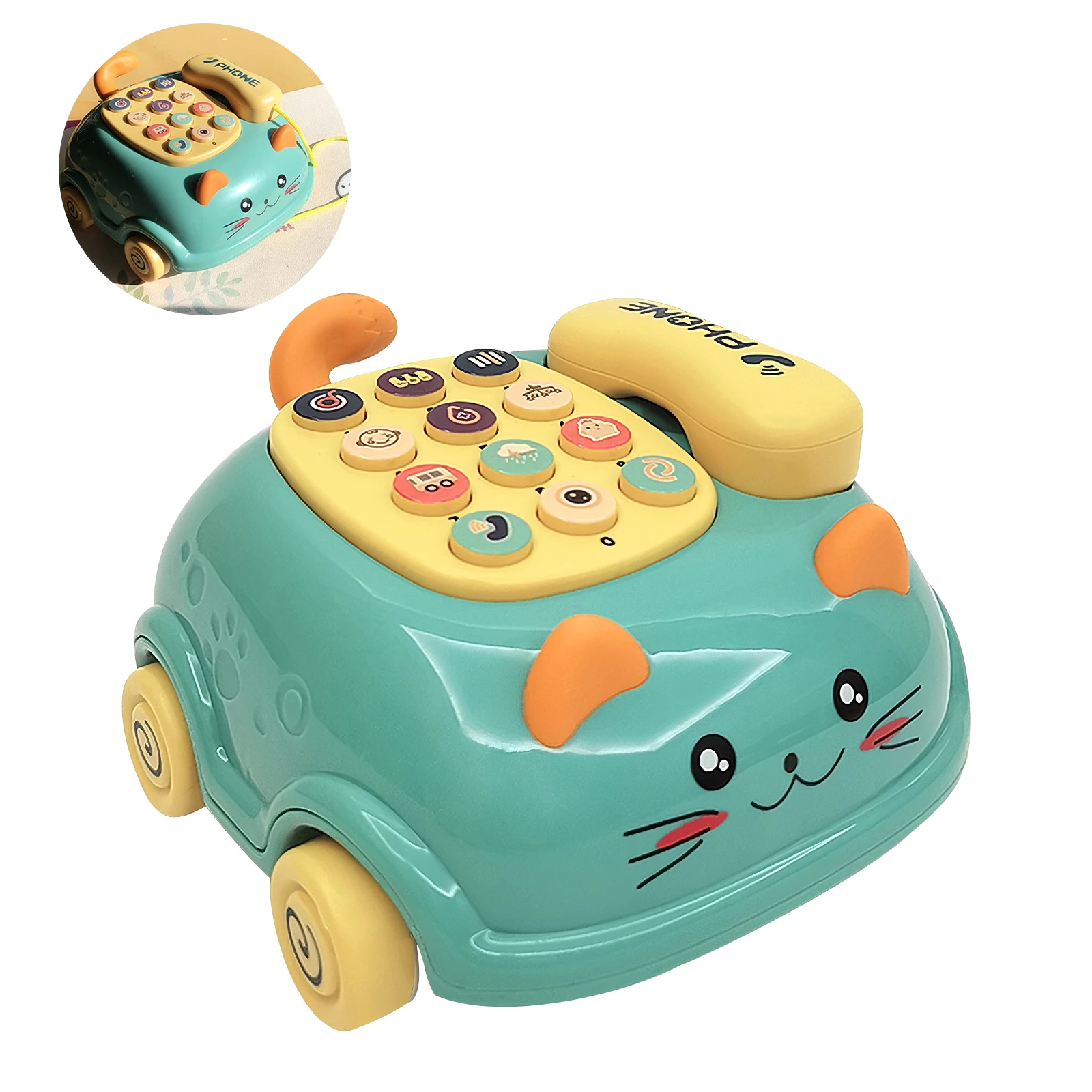 

Baby Simulated Landline Toy Kid Toy Mobile Landline Children'S Phone Drag Toy Cute Car Shape Playing House Toy For Children Gift