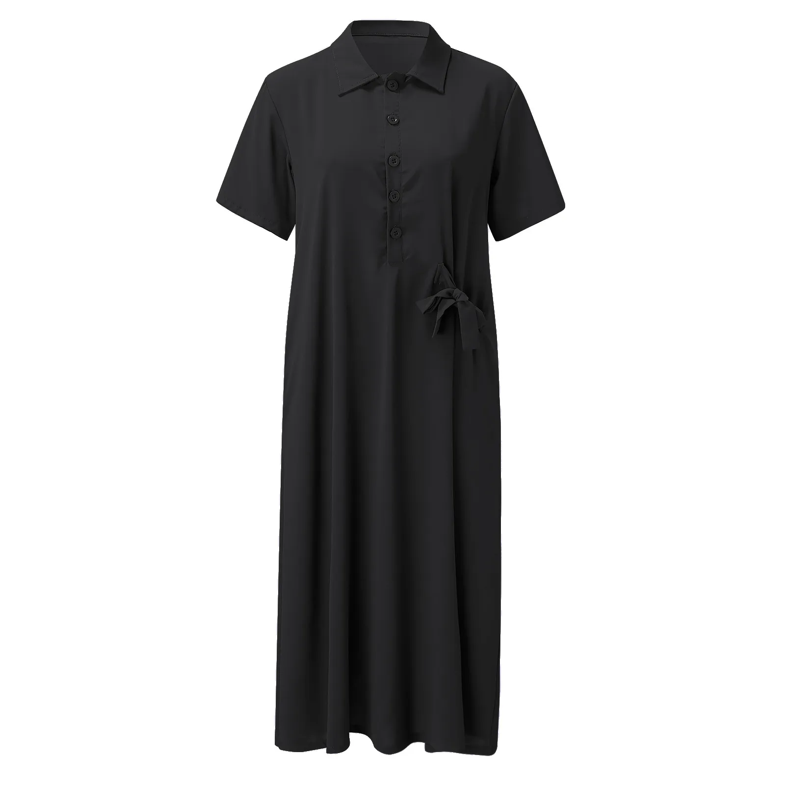 

Womens Linen Long Dress Casual Solid Color Loose Short Sleeve Dresses Turn-down Collar Breathable Beach Dress Holiday Vestidos