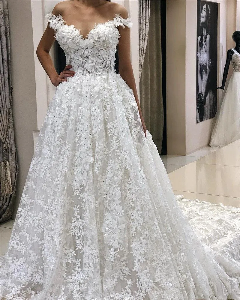 

Роскошное бальное платье ручной работы с цветами, свадебные платья, винтажные Свадебные платья с открытыми плечами, со шлейфом, Aaudi, Арабски...