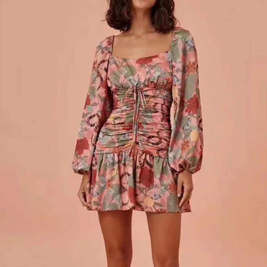 2020 летнее платье с цветочным принтом новое модное женское квадратным воротником