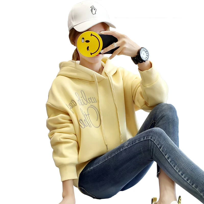 Толстовка с капюшоном Женская 2019 осень и зима корейский сплошной цвет молодых