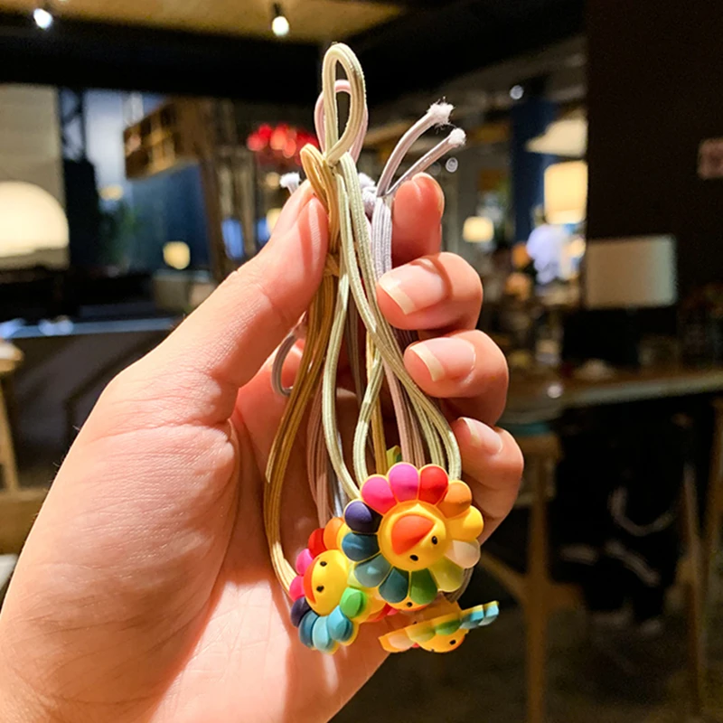 Cute floret sunflower smiling face Girl Elastic Hair Rubber Bands Accessories child Tie Ring Rope Ponytail Holder headdress | Аксессуары