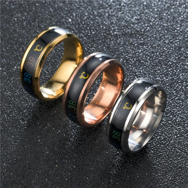 Temperature sensor ring automatic color display body temperature personality fashion boys wholesale |