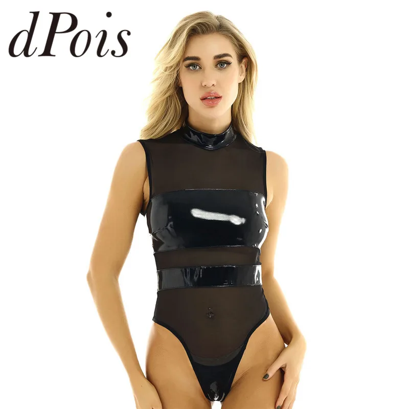 Женское нижнее белье из лакированной кожи соблазнительный цельный прозрачный