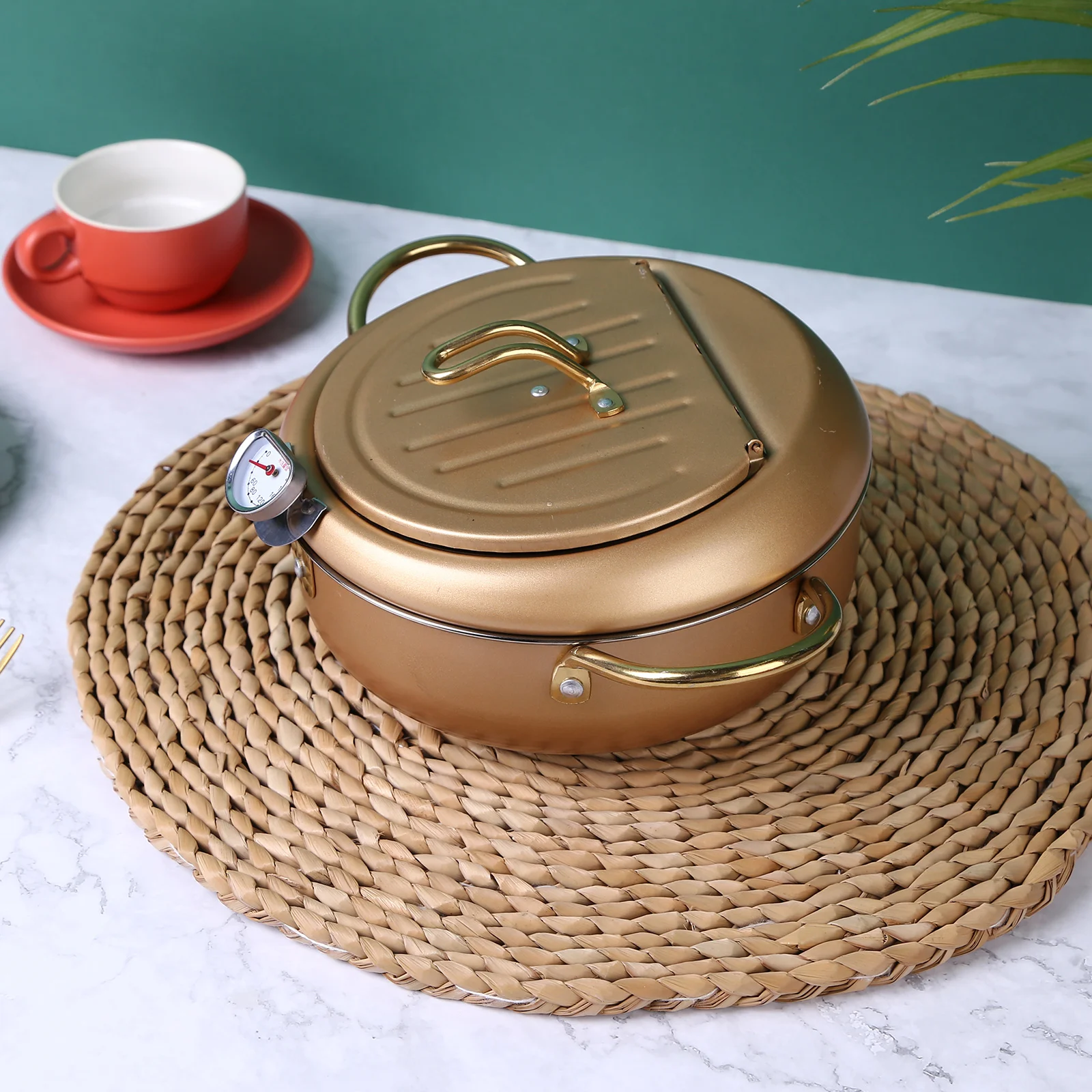 Japanese Deep Frying Pot with a Thermometer and Lid 304 Stainless Steel Pan 20/24cm Kitchen Tempura Fryer | Дом и сад