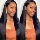 Парик Из прямых волос с косточками 30 дюймов, прозрачные парики фронта шнурка, парики из натуральных бразильских волос Реми для чернокожих женщин 13x 4, парик фронта шнурка