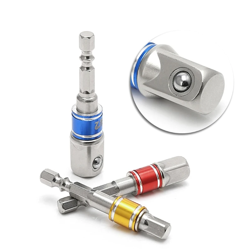 

3 Pcs Drill Socket Adapter Universal Impact Heads Set Bar Socket Adapter 1/4 3/8 1/2 Size Hex Shank Square Head Drill Bit