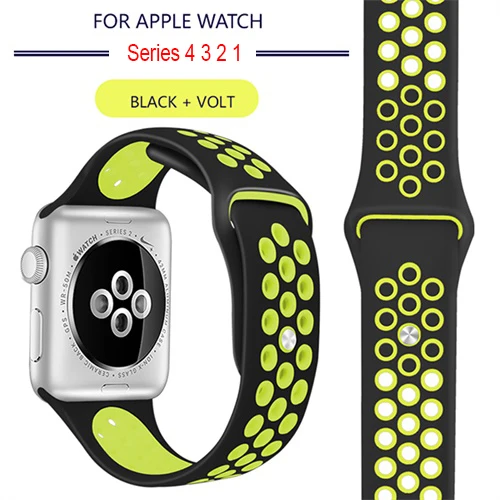 Мягкий спортивный силиконовый ремешок для Apple Watch серии 1, 2, 3, 42 мм, 38 мм, резиновый ремешок для iWatch 4/5, 40 мм, 44 мм - Цвет ремешка: 5 Black Volt