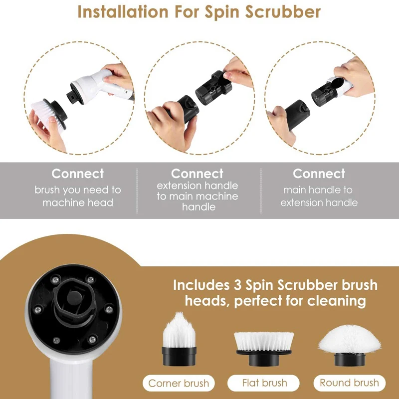 Electric Cleaning Brush Extension Arm Spin Scrubber Cordless Charging Tools With 3 Replaceable Heads | Дом и сад