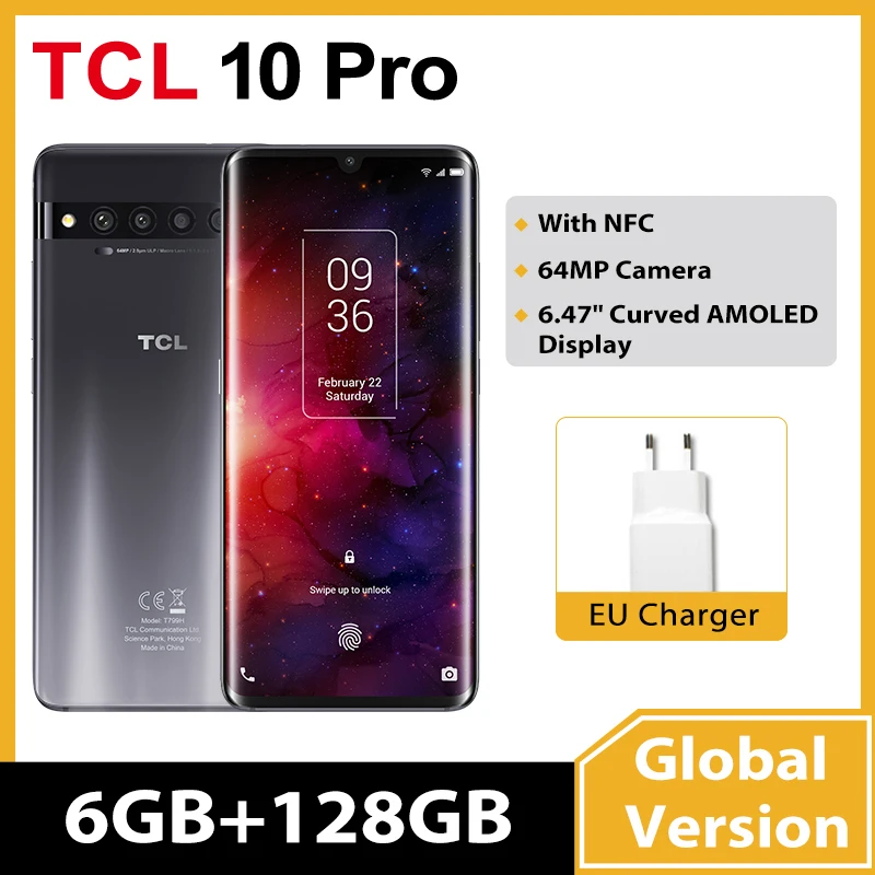 Tel&eacute;fono Inteligente TCL 10 Pro, Original, 6GB/128GB, NFC, c&aacute;mara de 64MP, Snapdragon 675, pantalla curva AMOLED de 6,47 pulgadas, Android 10, bater&iacute;a de 4500mAh-0