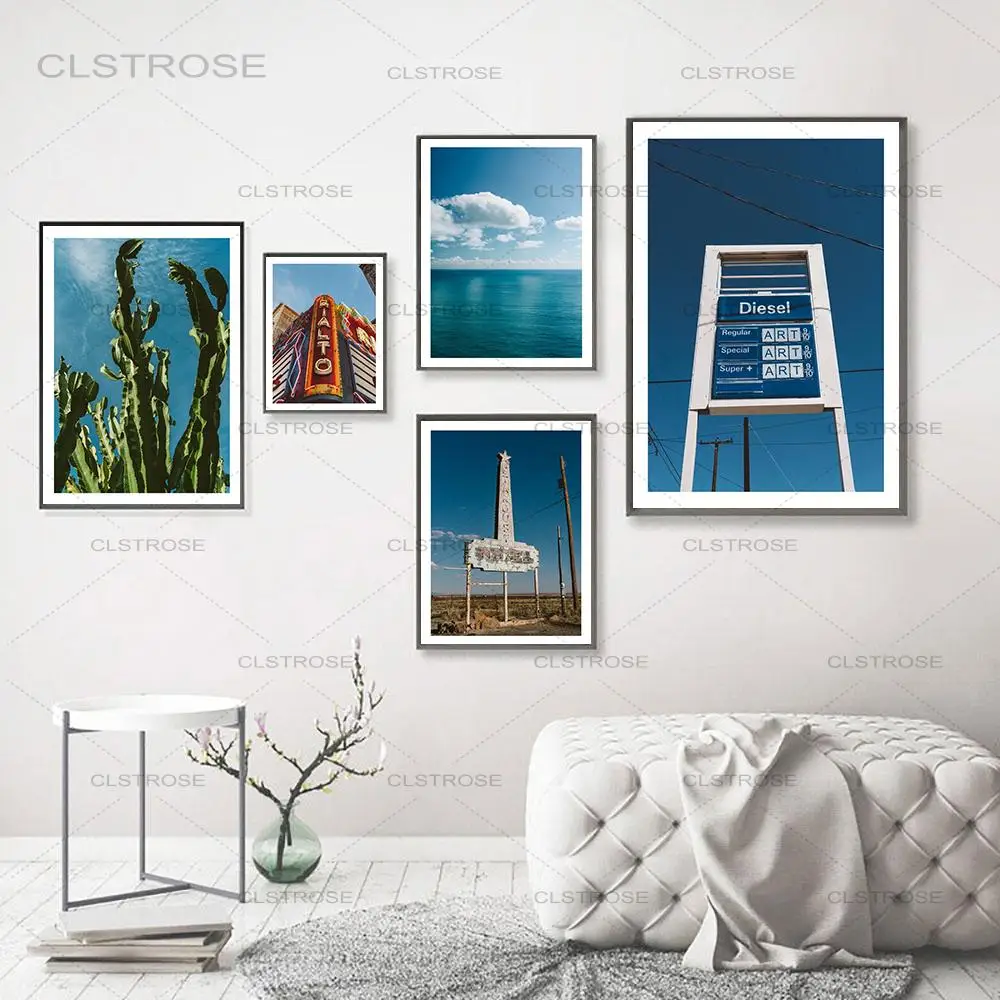 

Nordic Amalfi Coast Seascape Canvas Painting Modern Plant Cactus Wall Art Posters and Prints Home Decor Living Room Bedroom