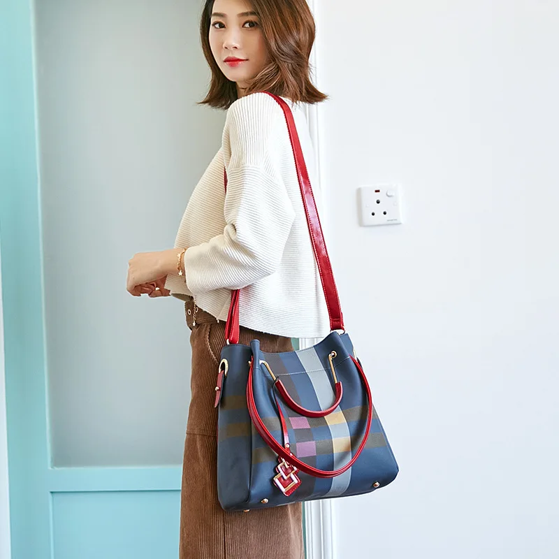 Клетчатая Женская посылка новая Универсальная сумка-мешок из искусственной кожи