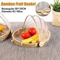 hand woven food serving tent basket tray fruit vegetable bread storage basket simple rattan outdoor picnic mesh net cover