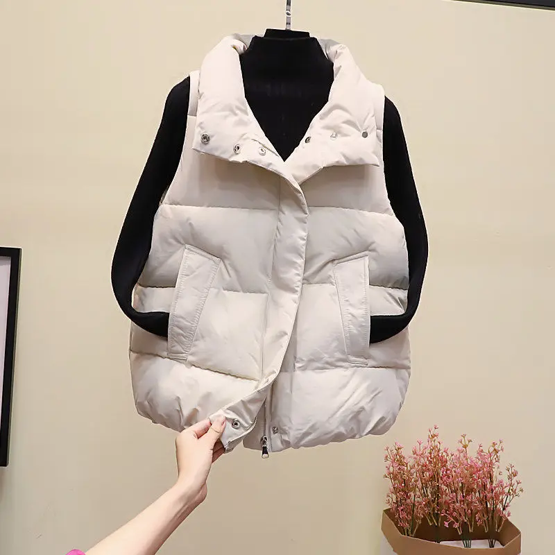 Women Winter Warm Waistcoat Cotton Padded Puffer Vest Coat 2021 New Korean Style Sleeveless Down Parkas Lapel Outerwear Jackets