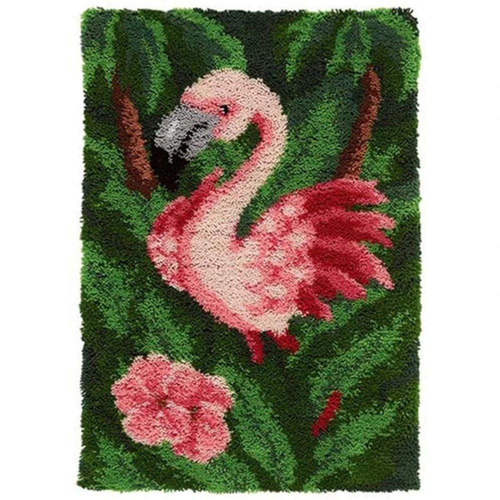 

Latch Hook Kits Soft Simple Embroidery DIY Rug Craft Kit with Include Latch Hook Set Home Decoration DIY Rugs Flamingo 24"x35"